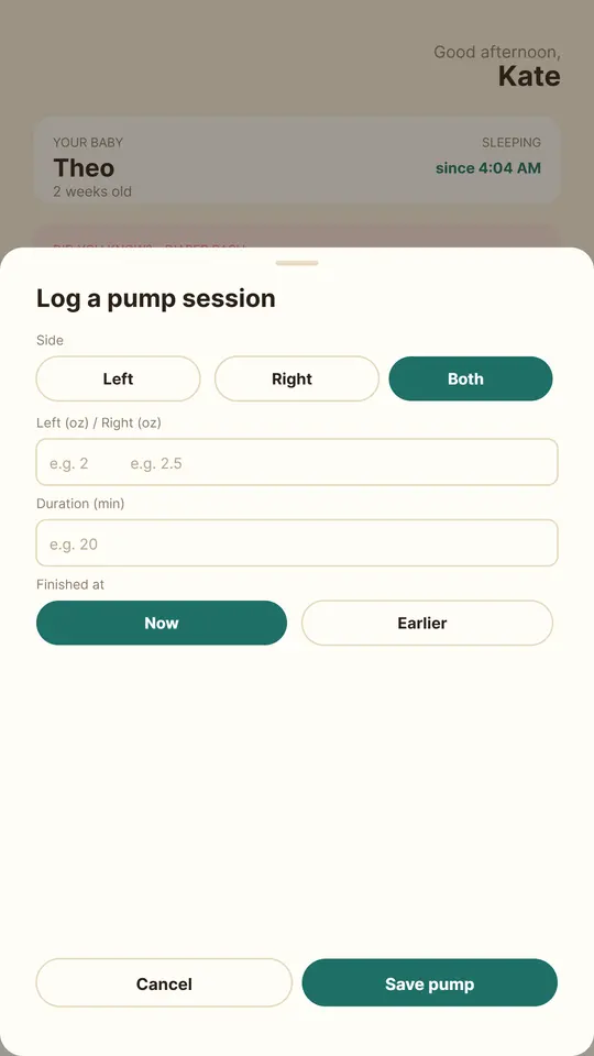 Log a pump session